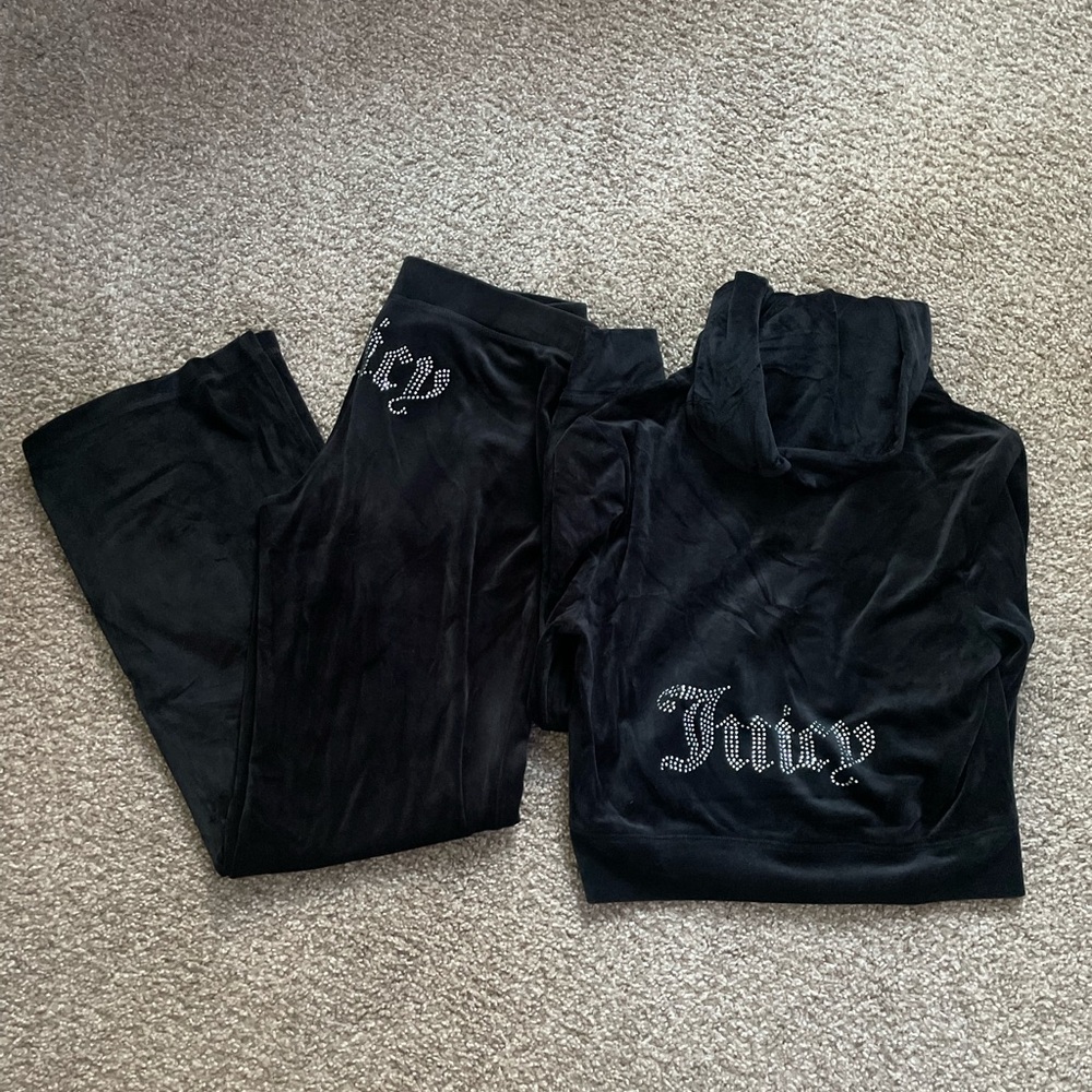 Juicy Couture Black Velour Set with Rhinestones